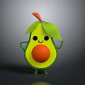 Cartoon Avocado With Smiling Face Green Leaf Orange Pit Arms And Legs