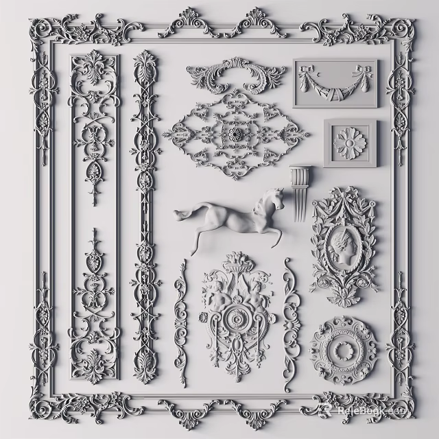Intricate Decorative Carvings Showcasing Various Detailed Ornamental Patterns And Designs 3d model 