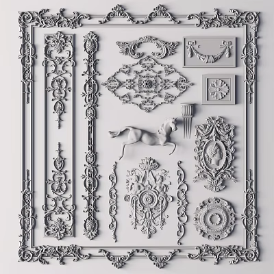 Intricate Decorative Carvings Showcasing Various Detailed Ornamental Patterns And Designs 3d model