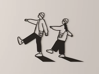 Wall Decor with Silhouette Figures in Walking Pose on Light Background 3d model