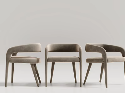 Three Light Gray Velvet Leisure Chairs With Modern Armrest And Slim Wooden Legs 3d model