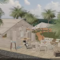 Charming Tropical Beach Cabin Scenery With Lush Palm Trees And Comfortable Seaside Outdoor Lounge