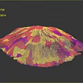 Artistic Colorful Terrain With Fan Shaped Structure And Gradient Purple Pink Green Blue Hues