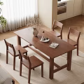 Wooden Dining Table And Chairs With Vase Decorations Plant Wall Art Window And Kitchen