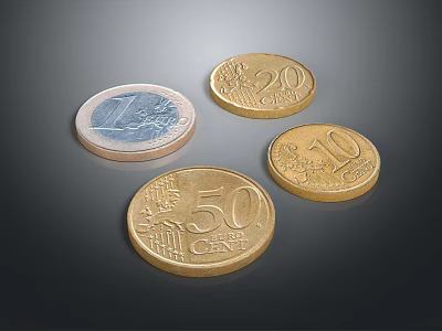 Shiny Euro Coins Collection Featuring 1 Euro 50 20 and 10 Cent Denominations 3d model
