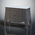 Gray Modern Bedside Table With Three Drawers Round Knobs And Curved Legs
