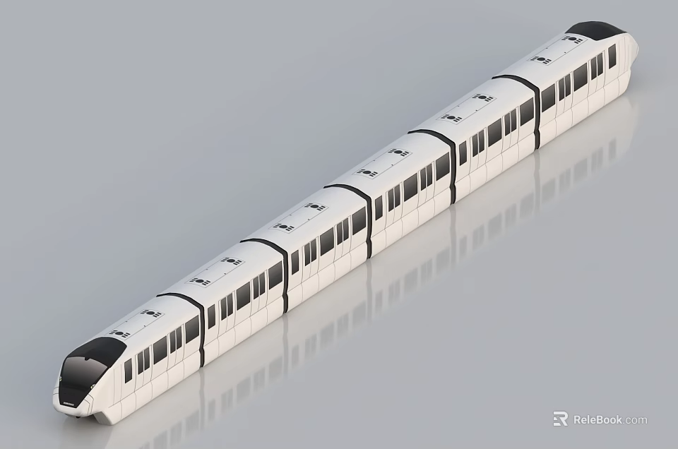 Modern High Speed Train With Streamlined Front White Body And Multiple Carriages 3d model 