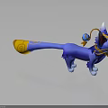 Blue Fantasy Feline Creature With Orange Decorative Tail And Collar Bell Accents