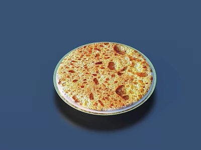 Round Golden Brown Pizza on a Plate with Small Holes and Brown Spots on Surface 3d model