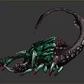 Green And Purple Mythical Scorpion Creature With Sharp Claws Spiked Back And Curved Tail