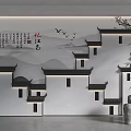 Chinese-style horsehead wall background Chinese-style tile background wall Jiangnan water village background wall Huizhou architecture background wall screen partition view wall 3d model