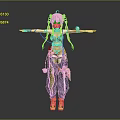 Anime Style 3D Character With Twin Tails Mechanical Outfit Orange And Gray Arms Stretched