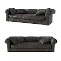 Black Leather Large Sofa With Comfortable Cushions And Modern Design 3d model