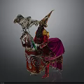 Traditional Folk Costume Figure In Red Pink Robes With Pointed Hat And Ornate Patterns