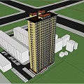 High Rise Residential Building With Green Surroundings Road Access Parking Spaces and Urban Landscape View