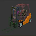 Orange and Gray Forklift With Cabin Forks Wheels and 3D Model Design