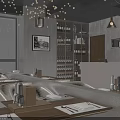 Modern Elegant Restaurant Interior With Pendant Lights Dining Tables Open Bar Counter And Wooden Floors