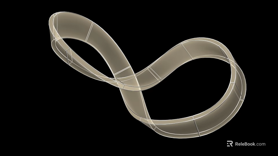 Transparent Curved Infinity Symbol Structure With Grid Lines On Black Background 3d model 