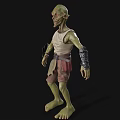 Game Movie Character Green Skin Slim Body White Sleeveless Top Brown Shorts Metal Wristbands