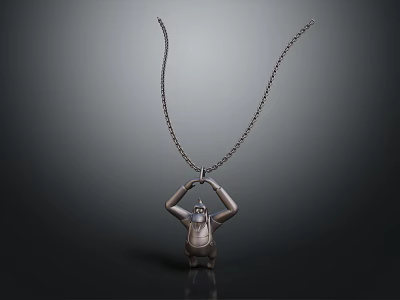 Silver Standing Gorilla Pendant Necklace With Raised Hands Holding Chain Design 3d model