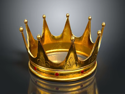 Ornate Golden Crown Jewelry With Decorative Spires And Red Gemstones Design 3d model