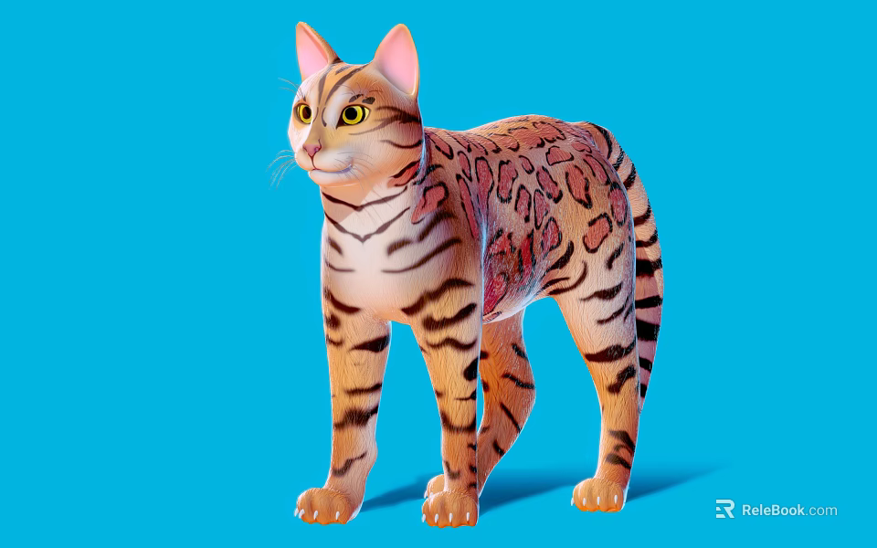 Vibrant Reptile With Leopard Spots And Tiger Stripes On Blue Background 3d model 