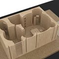 Wooden Exhibition Booth Ornaments Architectural Model With Compartments Shelves And Small Furniture
