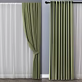 Green Velvet Curtains With White Sheer Panels Hanging In Modern Interior Design