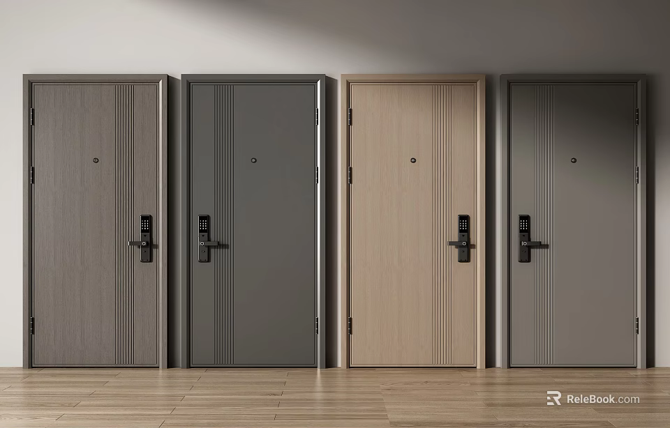 Multiple Modern Security Doors With Different Colors And Lock Designs For Home Safety 3d model
