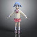 Cute Anime Character With Blue Pigtails Beige Top Red Plaid Skirt White Socks And Pink Shoes