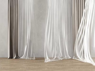 White And Gray Sheer Curtains With Soft Drape Texture For Modern Interior Spaces 3d model