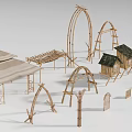 Bamboo Crafted Decorative Items Including Arches Bed Frames And Small Houses 3d model