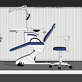 Modern Dental Clinic Interior With Blue Chair Stool White Blinds And Potted Plant