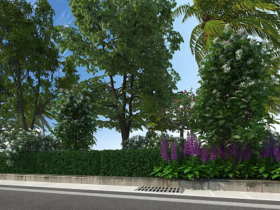 Municipal Road With Lush Green Vegetation Colorful Flowers And Sidewalk Landscape Design 3d model
