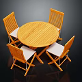 Wooden Round Dining Table Set With Four Chairs And White Cushions