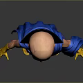 Animated Bald Character With Blue Cape Gray Tunic Golden Medallion Yellow Gloves And Black Wings