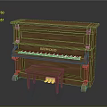 Classic Wooden Piano with Art Supplies on Matching Stool for Creative Music and Painting