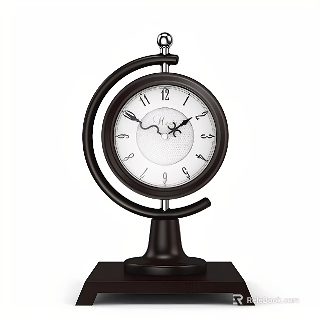 Classic Table Clock With Black Frame White Dial Black Numbers Hands And Dark Base 3d model 