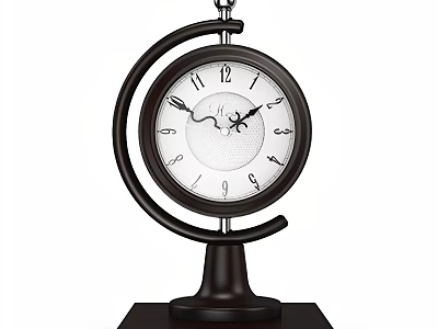 Classic Table Clock With Black Frame White Dial Black Numbers Hands And Dark Base 3d model