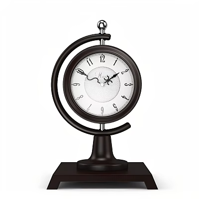 Classic Table Clock With Black Frame White Dial Black Numbers Hands And Dark Base 3d model