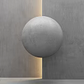 Concrete Sphere Building Component Between Gray Walls With Yellow Light Strip 3d model
