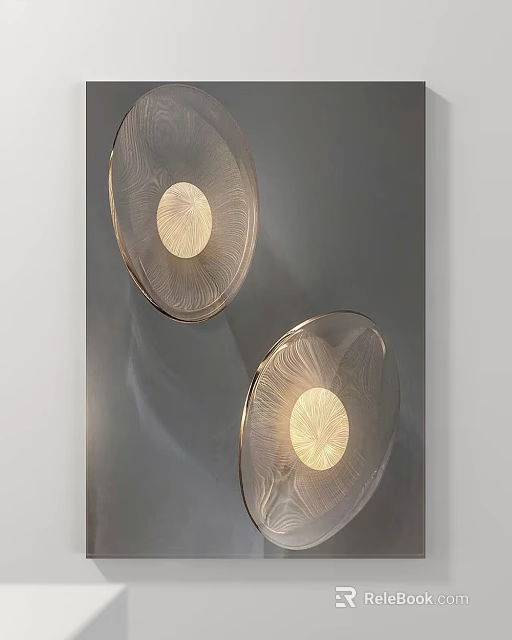 Abstract Painting With Circular Golden Framed Textured Design And Soft Lighting On Gray Background 3d model 