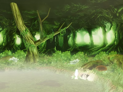 Forest Landscape Sculpture With Giant Trees Vines Lush Vegetation And Glowing Light 3d model