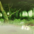 Forest Landscape Sculpture With Giant Trees Vines Lush Vegetation And Glowing Light
