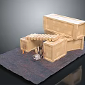 Wooden Box Scene Structure Model With Stacked Boxes And Planks On Mat