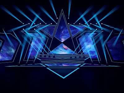 Stunning Stage Design With Dark Blue Background Geometric Stars Glowing Lines And Starry Sky Patterns 3d model