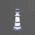 Blue And White Striped Lighthouse Sculpture With Detailed Base And Lantern Top
