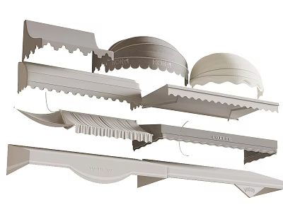 Various Styles of Awnings With Scalloped Borders and Curved Shapes 3d model