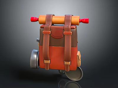 Brown And Orange Rolling Backpack With Red Straps And Wheels Design 3d model