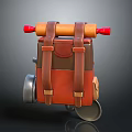 Brown And Orange Rolling Backpack With Red Straps And Wheels Design 3d model
